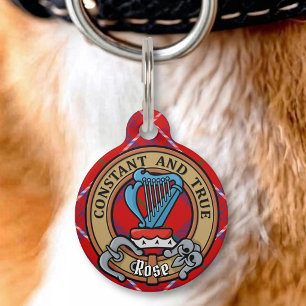 Placa Para Mascotas Crest de Clan Rose sobre Tartán
