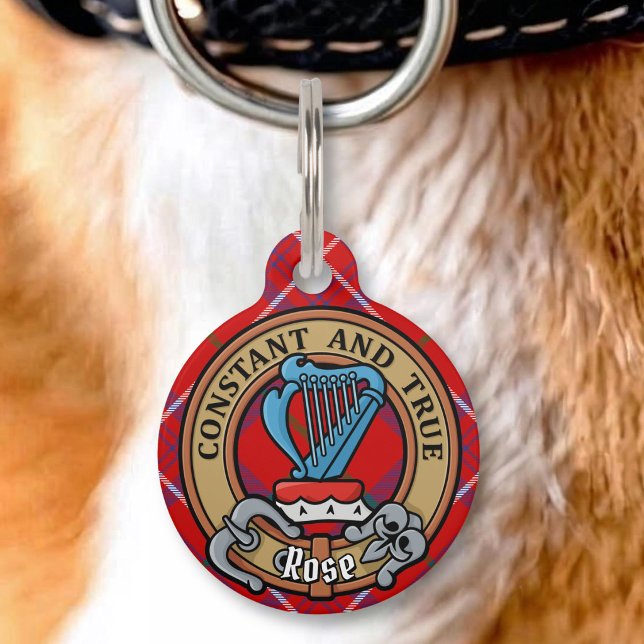 Placa Para Mascotas Crest de Clan Rose sobre Tartán (Subido por el creador)