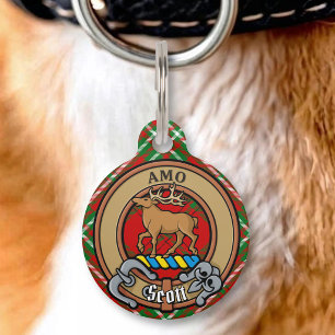 Placa Para Mascotas Crest de Clan Scott sobre Tartán Rojo
