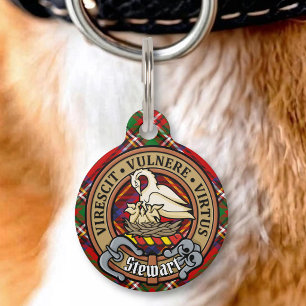 Placa Para Mascotas Crest de Clan Stewart sobre Tartán Real