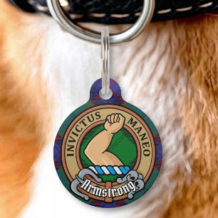 Placa Para Mascotas Crest del Clan Armstrong sobre tartán