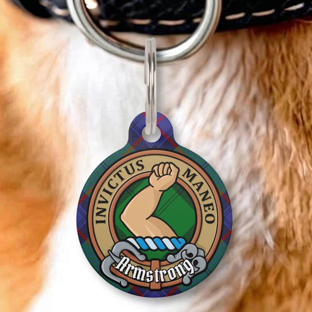 Placa Para Mascotas Crest del Clan Armstrong sobre tartán (Subido por el creador)