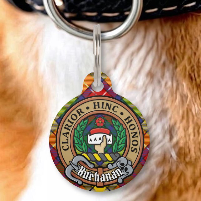 Placa Para Mascotas Crest del Clan Buchanan sobre tartán (Subido por el creador)