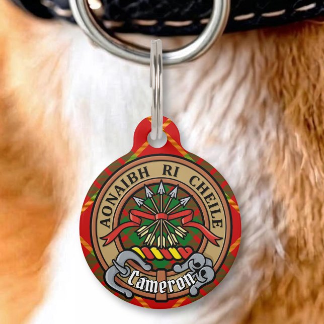 Placa Para Mascotas Crest del Clan Cameron sobre tartán (Subido por el creador)