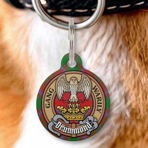 Placa Para Mascotas Crest del Clan Drummond sobre Tartán