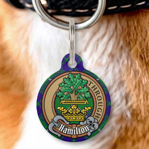 Placa Para Mascotas Crest del Clan Hamilton sobre tartán de caza
