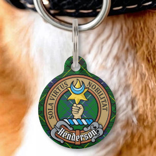 Placa Para Mascotas Crest del Clan Henderson sobre tartán