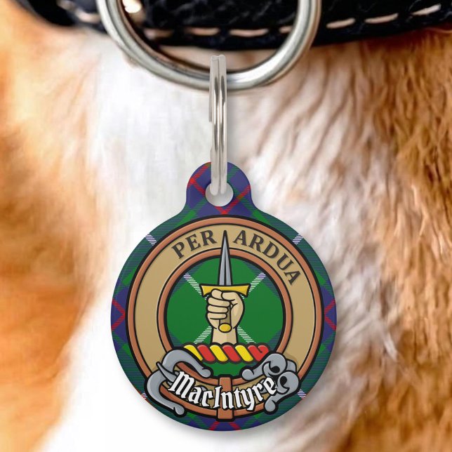 Placa Para Mascotas Crest del Clan MacIntyre sobre tartán (Subido por el creador)