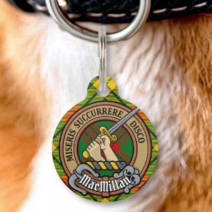 Placa Para Mascotas Crest del Clan MacMillan sobre tartán