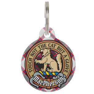 Placa Para Mascotas Crest del Clan MacPherson sobre Tartán de caza
