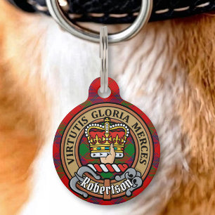 Placa Para Mascotas Crest del Clan Robertson sobre tartán