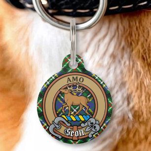 Placa Para Mascotas Crestá de Clan Scott sobre Tartán Verde