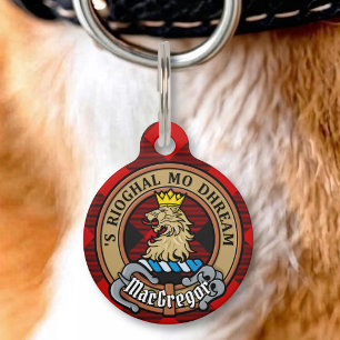 Placa Para Mascotas Crestón del Clan Gregor sobre Tartán de Rob Roy