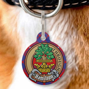 Placa Para Mascotas Crestón del Clan Hamilton sobre Tartán Rojo