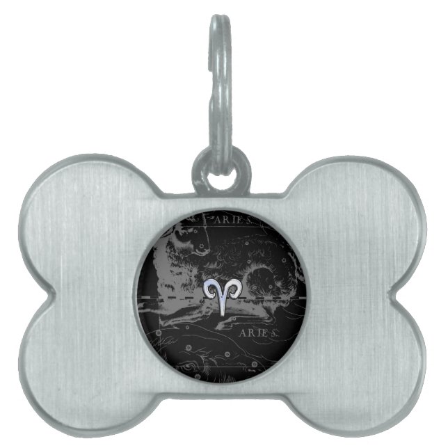 Placa Para Mascotas Cromado como Aries Zodiac Symbol en Hevelius (Frente)