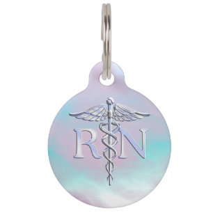 Placa Para Mascotas Cromado como RN Caduceus Medical Mother Pearl
