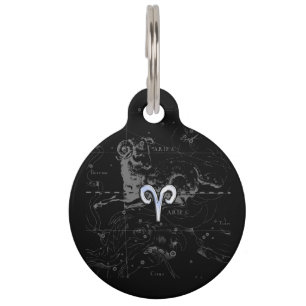 Placa Para Mascotas Cromo como Rótulo del zodiaco del aries en el