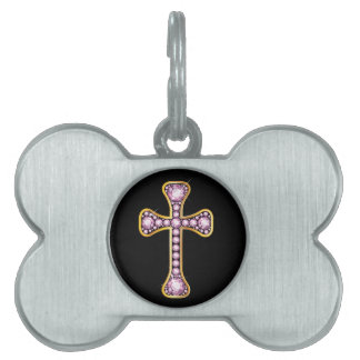 Placa Para Mascotas Cruz cristiana con piedras de "Rosa de cuarzo"