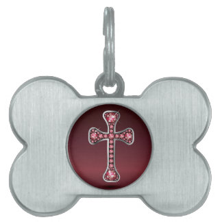 Placa Para Mascotas Cruz cristiana con piedras de "rubí"