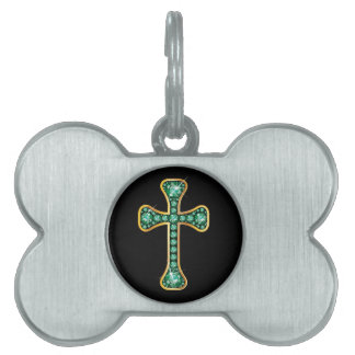 Placa Para Mascotas Cruz cristiana con piedras "esmeraldas"