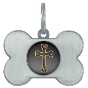 Placa Para Mascotas Cruz cristiana con piedras "Onyx"