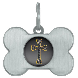 Placa Para Mascotas Cruz cristiana con piedras "Onyx"