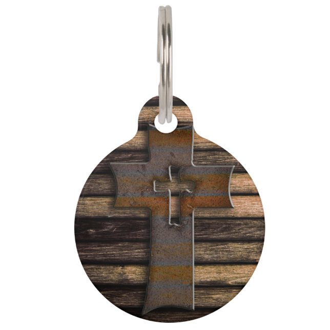 Placa Para Mascotas Cruz de madera natural de Brown (Reverso)