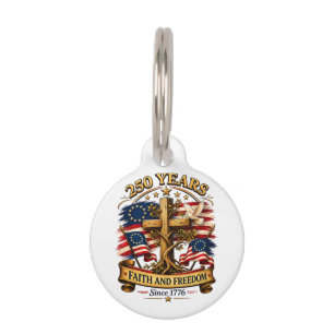 Placa Para Mascotas Cruz Patriótica Fe y Libertad 250 Años