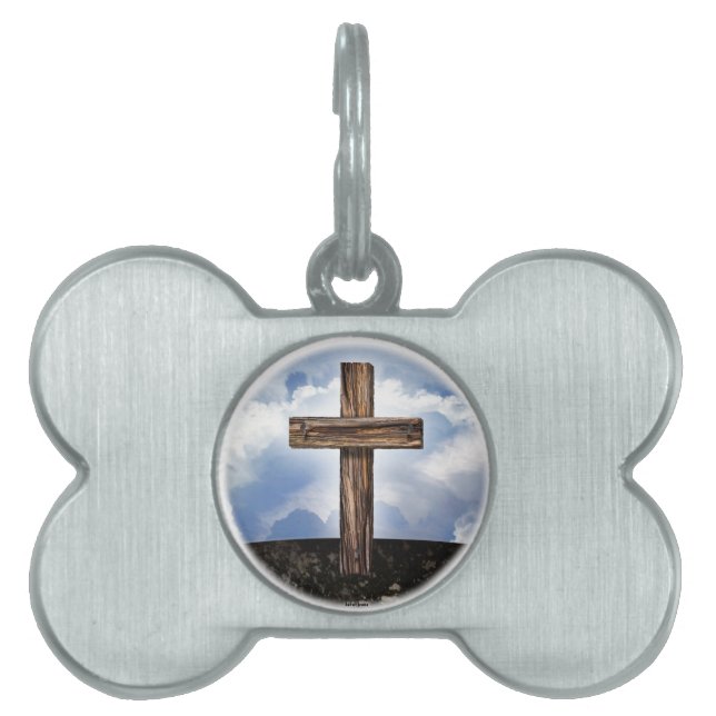 Placa Para Mascotas Cruza irregular con cielo (Frente)