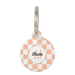 Placa Para Mascotas Cuadrada de melocotón blanca monograma geométrico