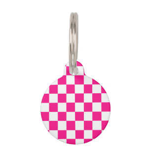 Placa Para Mascotas Cuadrados controlados retro geométrico blanco rosa