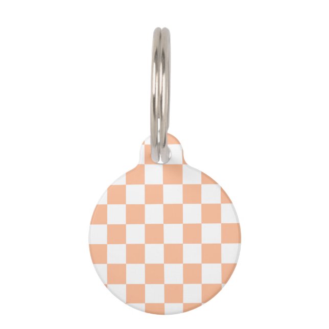 Placa Para Mascotas Cuadrados de cuadros de melocotón naranja geométri (Anverso)