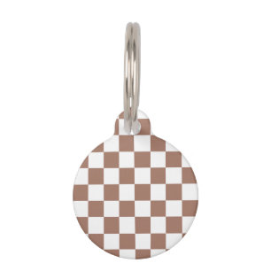 Placa Para Mascotas Cuadrados de damero mocha marrón blanco geométrico