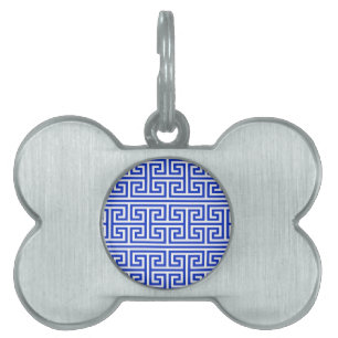 Placa Para Mascotas Cuadrícula H de la clave del meandro griega Azul