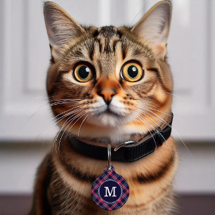 Placa Para Mascotas Cuadro de monograma rojo y azul