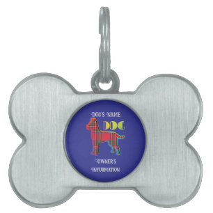 Placa Para Mascotas Cuadro Rojo Personalizado Hueso de Perro Azul Prof
