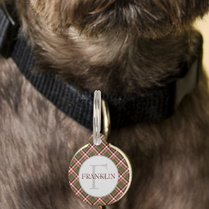 Placa Para Mascotas Cuadro Rojo Verde Monograma Clásico