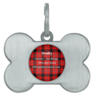Placa Para Mascotas Cuadro Tártan Rojo