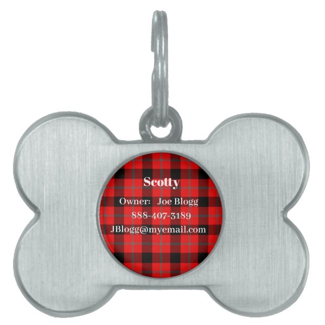 Placa Para Mascotas Cuadro Tártan Rojo (Frente)