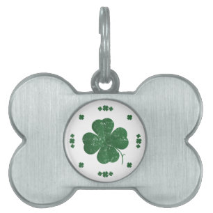 Placa Para Mascotas Cuadros de hojas de cuatro hojas - estilo vintage