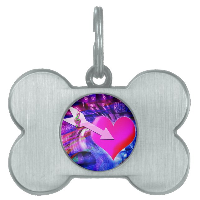 Placa Para Mascotas Cuando la flecha musical apunta al corazón (Frente)