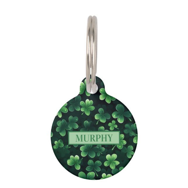 Placa Para Mascotas Cuatro hojas Shamrock Clover (Anverso)
