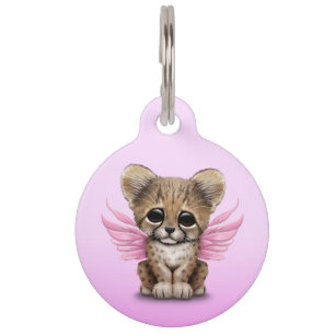 Placa Para Mascotas Cubo de queso lindo con alas de hadas en rosa