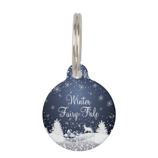 Placa Para Mascotas Cuento de hadas de la noche de navidad. Bosque de