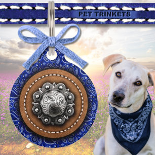 Placa Para Mascotas Cuero de banana azul y Rusia occidental de concho