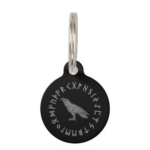 Placa Para Mascotas Cuervo Cuervo Odín Mitología Vikinga runas rúnico