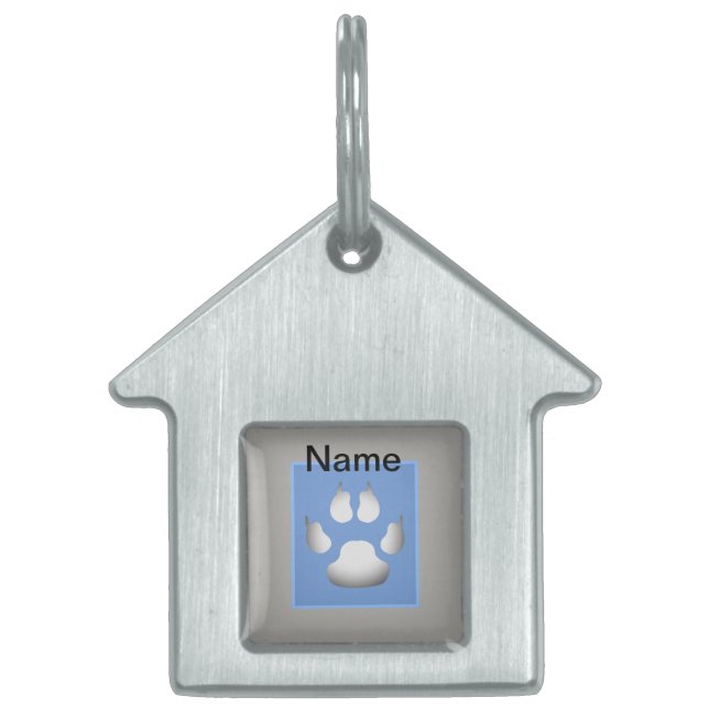 Placa Para Mascotas Cuidada pintura azul pastel imprimen casa de perro (Frente)