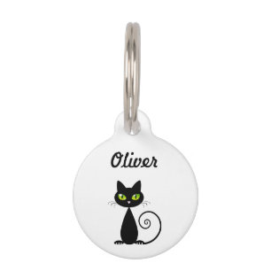 Placa Para Mascotas Cuidado gato negro con ojos verdes sentado en Guay