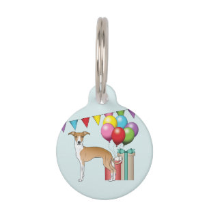 Placa Para Mascotas Cumpleaños Colorido de Galgo Italiano Beige y Blan
