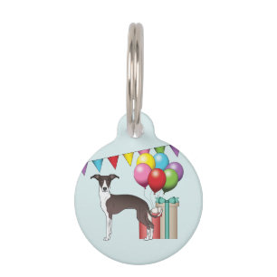 Placa Para Mascotas Cumpleaños Colorido de Galgo Italiano Seal y Blanc